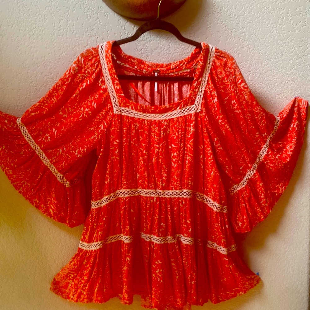 Free People red/orange rayon blouse